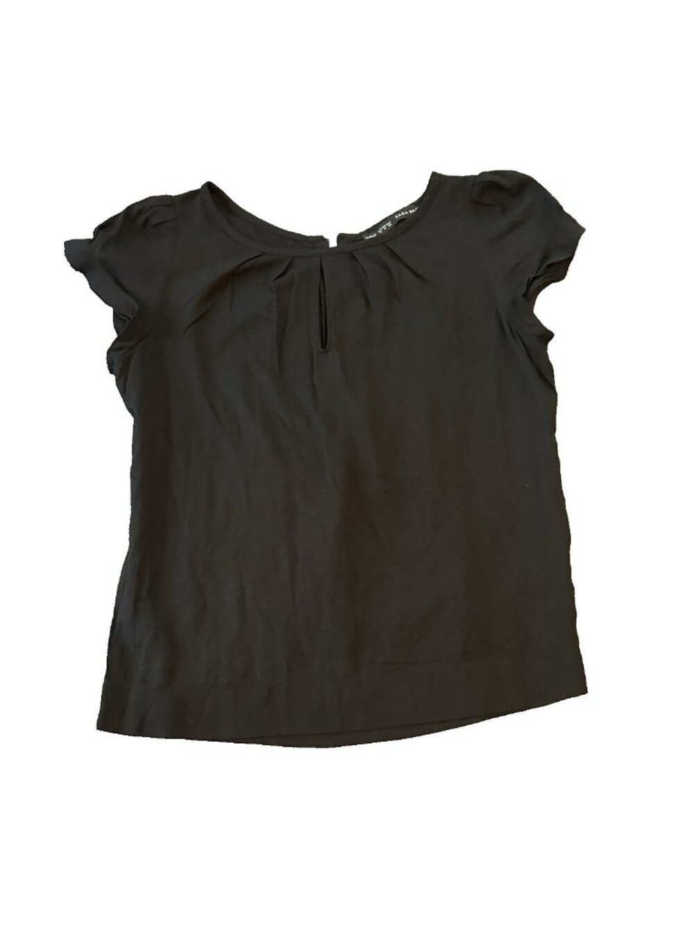 Zara Basic Black Keyhole‎ Neck Womens Blouse M Career Office Top Short Sleeve